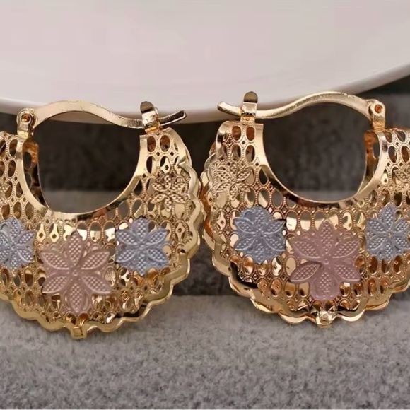 Wide Rose Gold Hoop Earrings - Picture 1 of 3